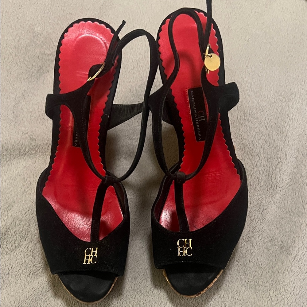 Carolina Herrera Black and Cork Wedges